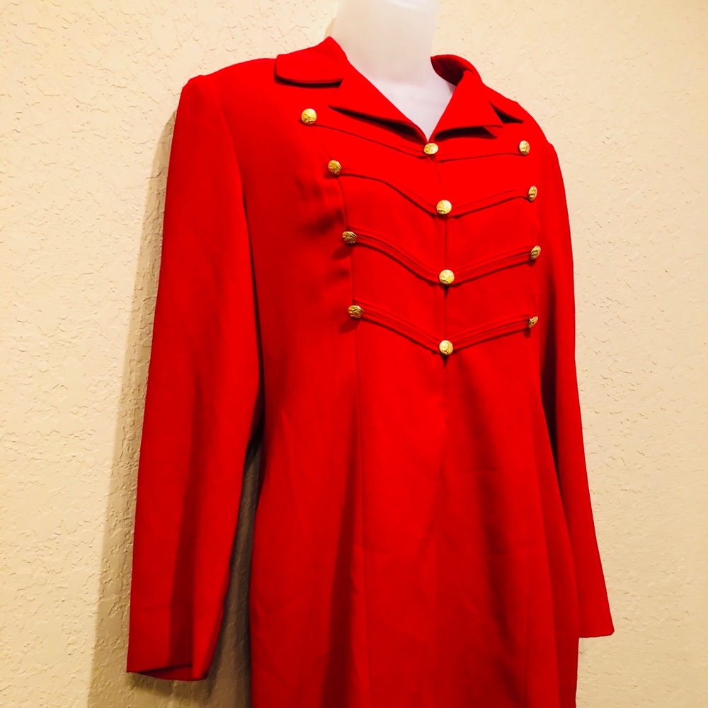{Vintage} Chaus bright red military button dress